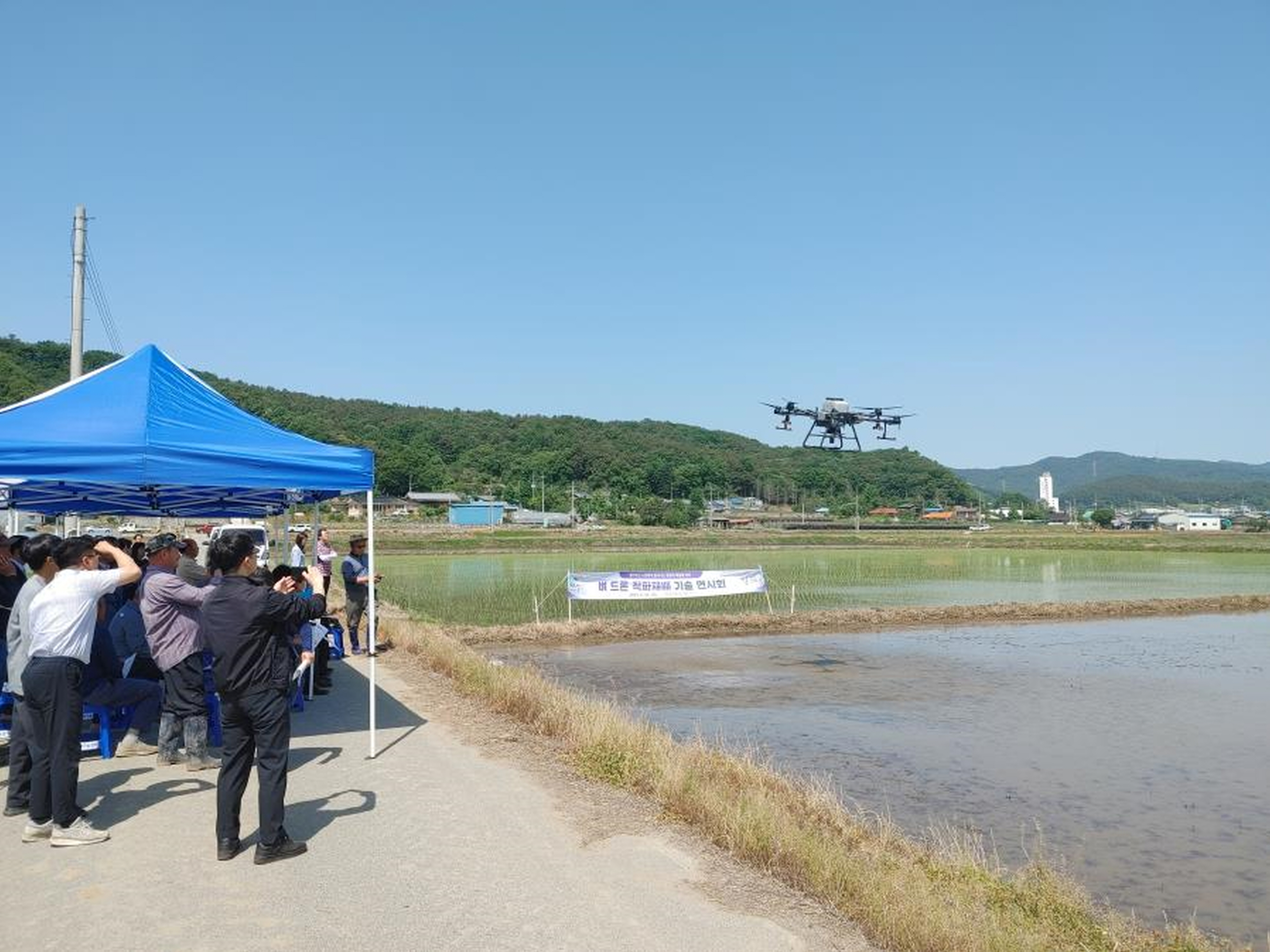 청양군, 벼 드론 직파재배 기술 연시회 개최