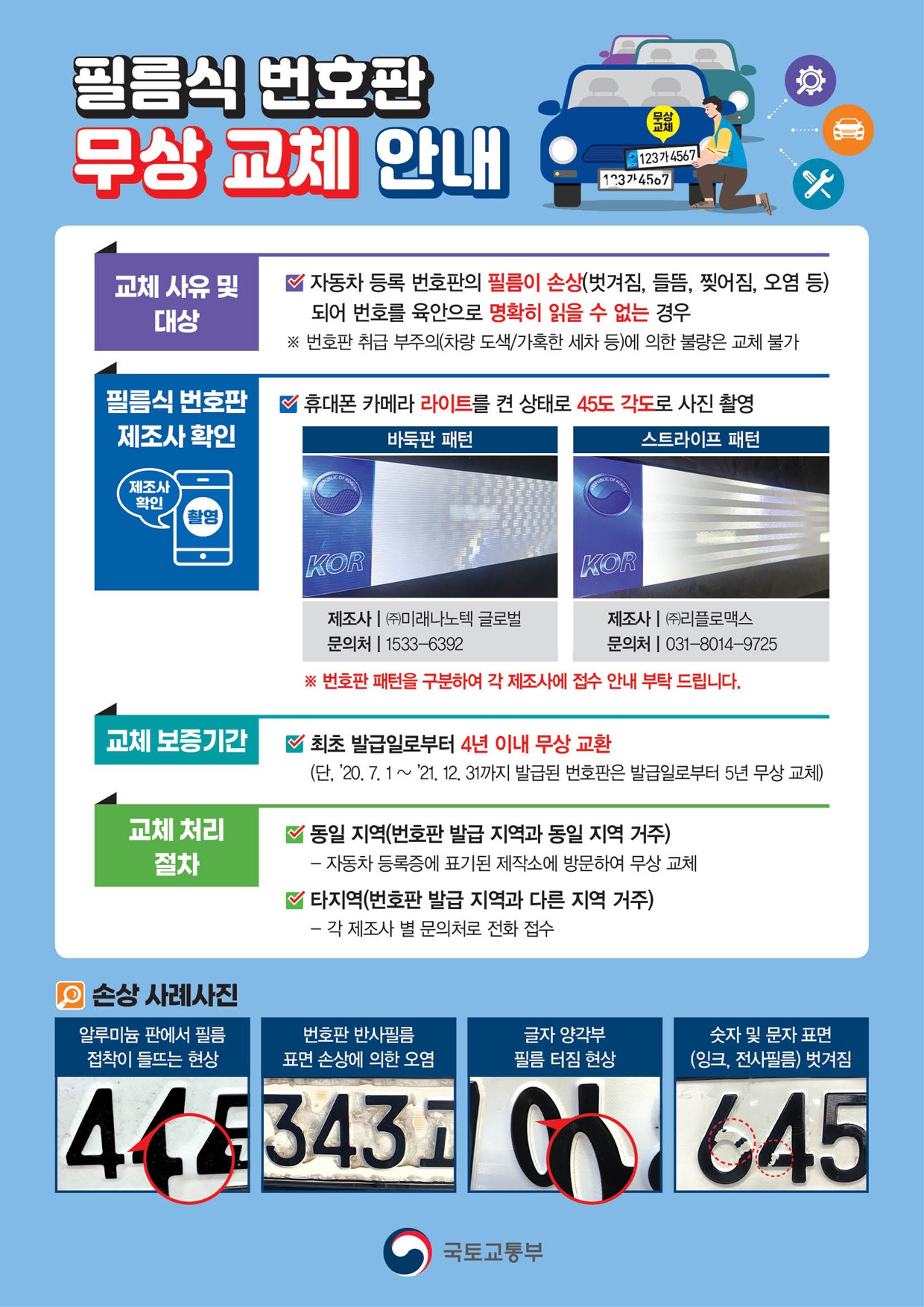 필름식 번호판 무상 교체 안내 포스터