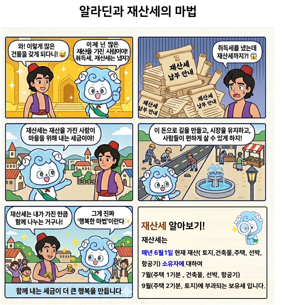 알라딘과 재산세의 마법 만화 이미지