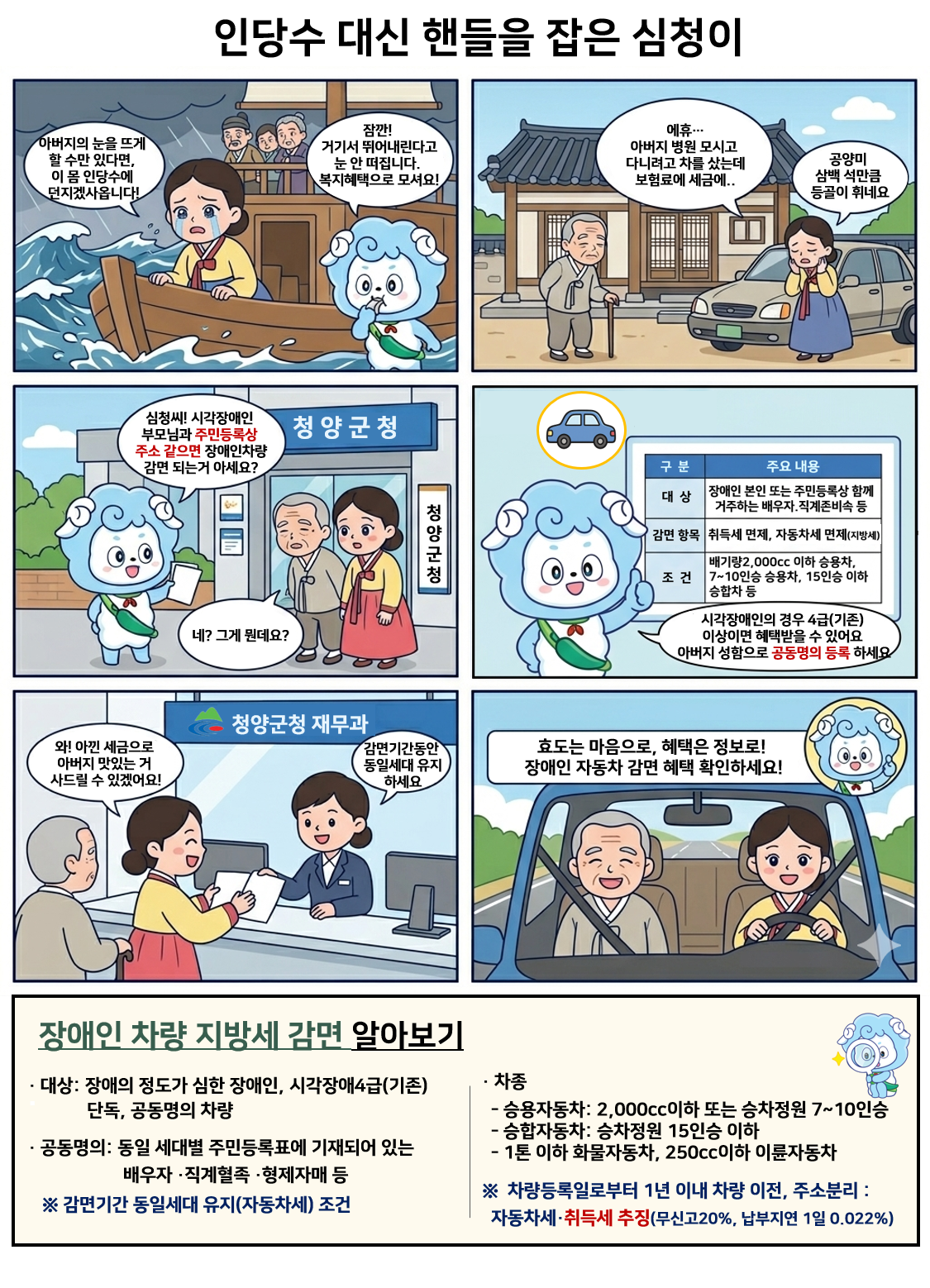 인당수 대신 핸들을 잡흔 심청이 만화 이미지